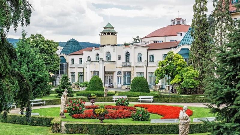 Bratislava/Slovakia: Trencin Castle, Piestany Spa, Monastery - Piešťany Spa Island at day’s end