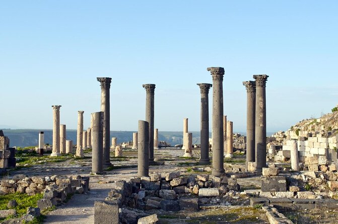 Jerash Umm Qais & Ajloun Castle Tour - Umm Qais: Roman ruins with a wide horizon
