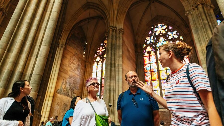 Prague Castle Interiors, Bus Tour and Vltava River Cruise - St. Vitus Cathedral: Gothic stone and glowing glass