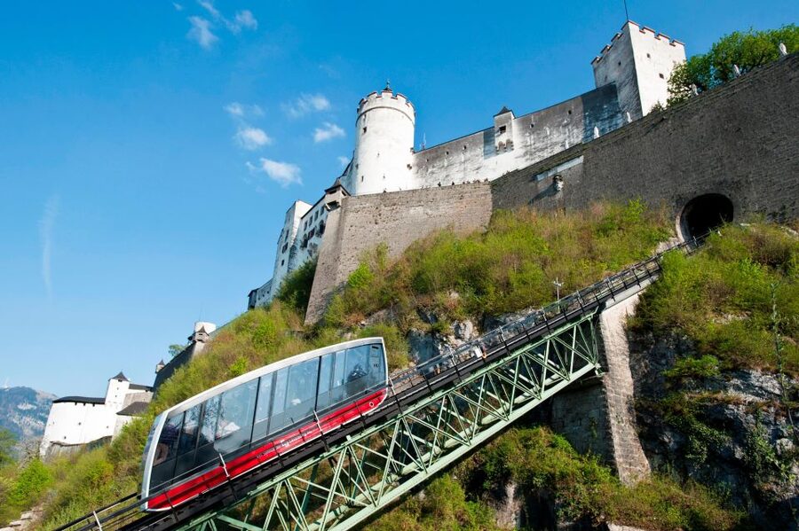 Salzburg: River Cruise & Best of Mozart Fortress Concert - Riding the funicular to Hohensalzburg Fortress
